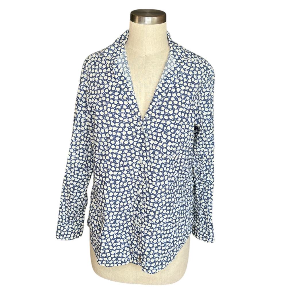 GRAYSON The Hero Blue White Floral Long Sleeve Button Down Shirt Women's 2 US S